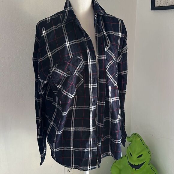 Forever 21 Size large navy blue flannel long sleeve button front - Picture 6 of 6